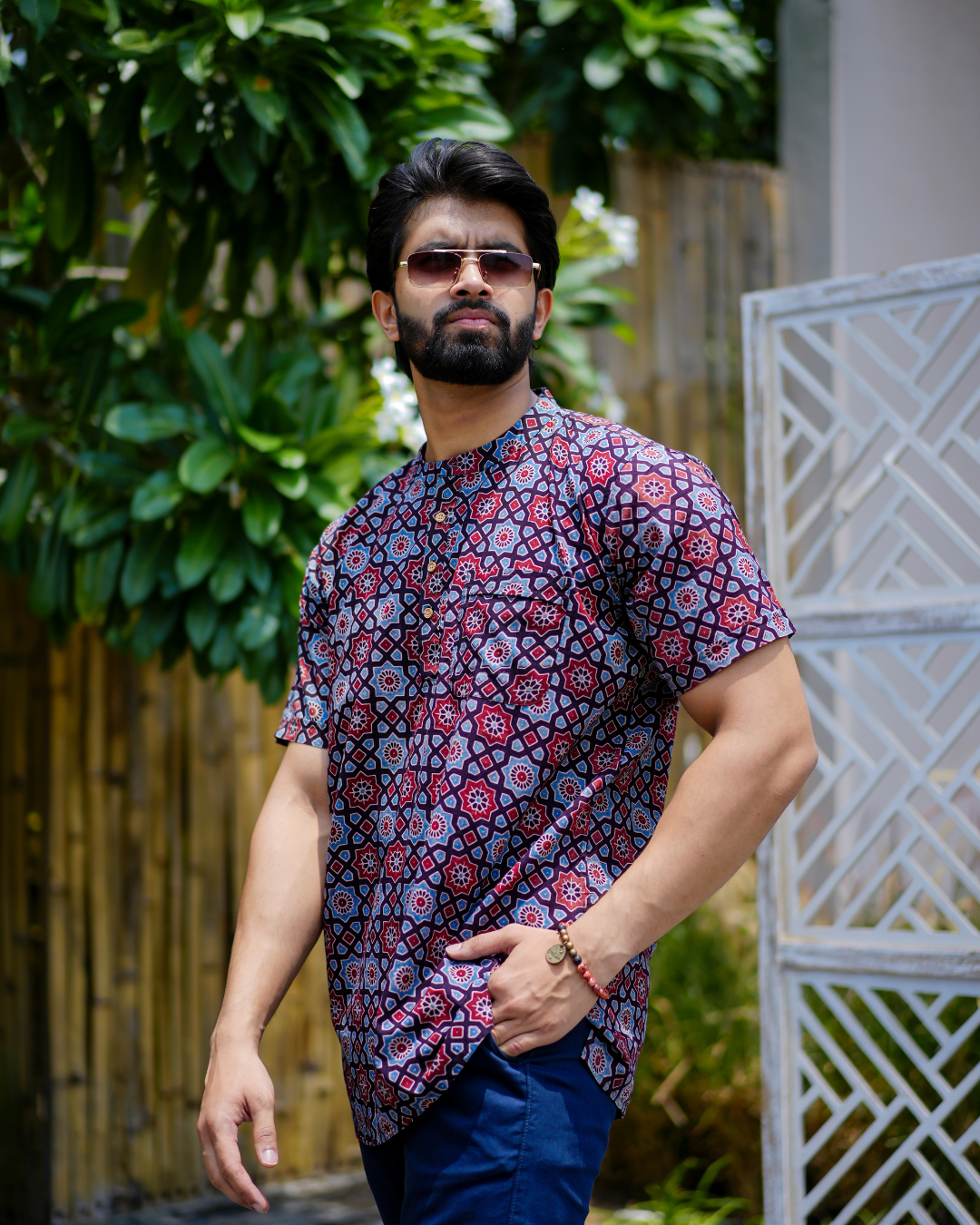 Ajrak Pure Cotton Bushirt for Men